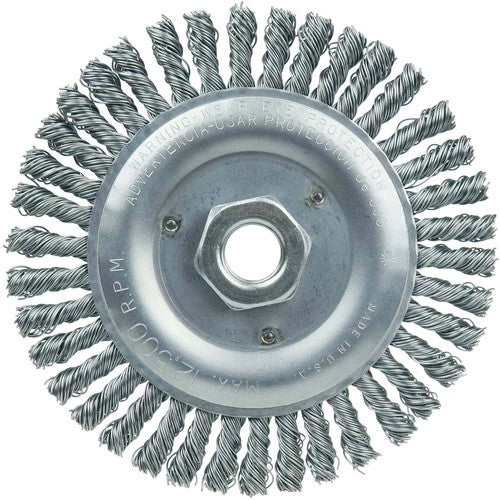 Vortec Pro 5″ Knot Wire Wheel, Stringer Bead Twist, .020″ Steel Fill, 5/8″-11 UNC Nut - Exact Tool & Supply