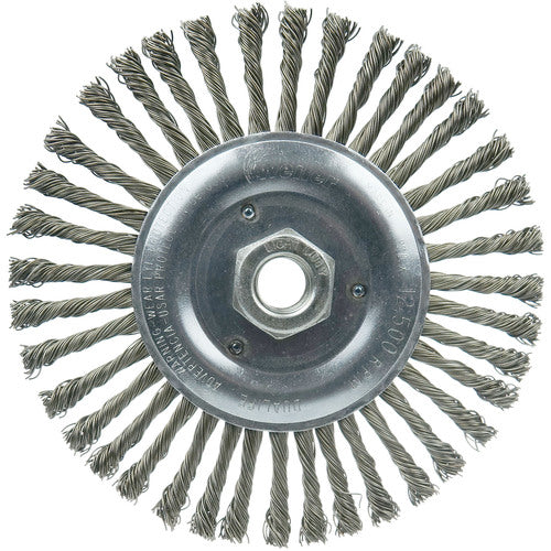 Vortec Pro 6″ Knot Wire Wheel, Stringer Bead Twist, .020″ Steel Fill, 5/8″-11 UNC Nut (Light Duty) - Exact Tool & Supply