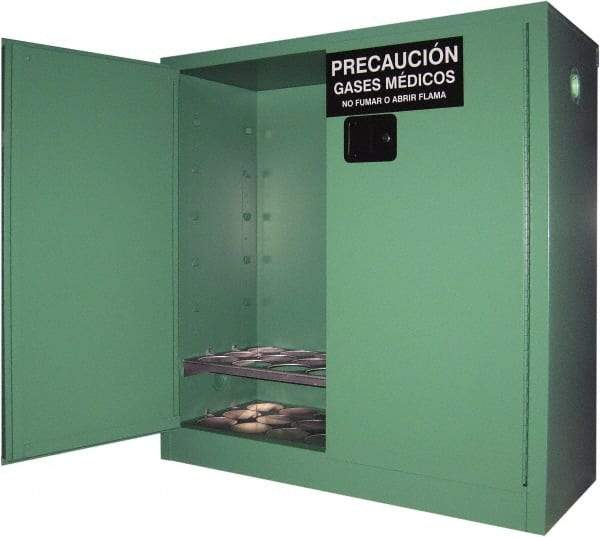 Securall Cabinets - 2 Door, Green Steel Standard Safety Cabinet for Flammable and Combustible Liquids - 44" High x 43" Wide x 18" Deep, Manual Closing Door, 3 Point Key Lock, D, E Cylinder Capacity - Exact Tool & Supply