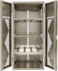 Securall Cabinets - 2 Door, 4 Shelf, Silver Aluminum Standard Safety Cabinet for Flammable and Combustible Liquids - 65" High x 30" Wide x 32" Deep, Manual Closing Door, Padlockable Hasp, 20 or 33 Lb Cylinder Capacity - Exact Tool & Supply