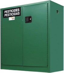 Securall Cabinets - 2 Door, 1 Shelf, Green Steel Standard Safety Cabinet for Flammable and Combustible Liquids - 44" High x 43" Wide x 18" Deep, Manual Closing Door, 3 Point Key Lock, 30 Gal Capacity - Exact Tool & Supply
