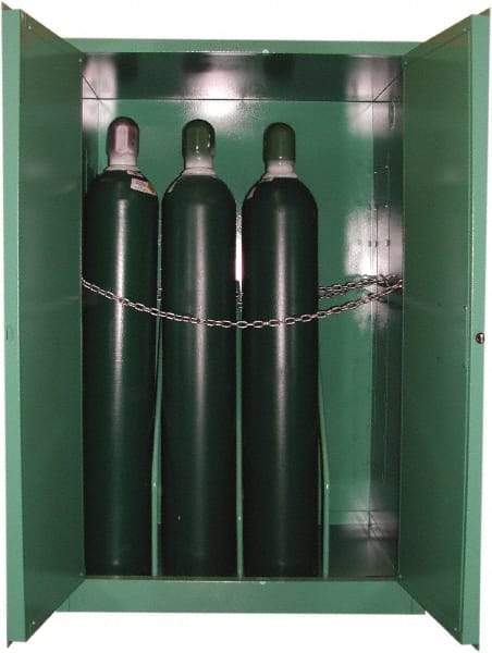 Securall Cabinets - 1 Door, Green Steel Standard Safety Cabinet for Flammable and Combustible Liquids - 65" High x 43" Wide x 18" Deep, Manual Closing Door, 3 Point Key Lock, H Cylinder Capacity - Exact Tool & Supply