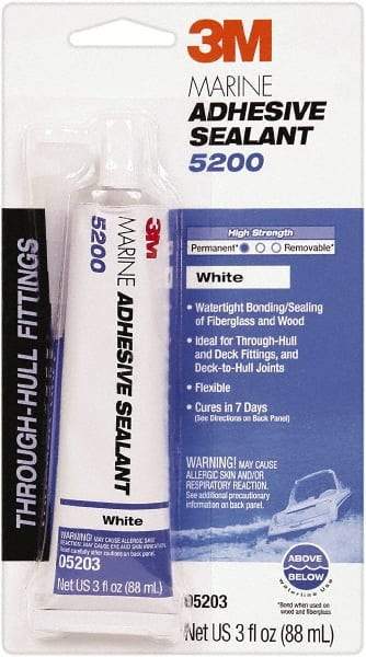 3M - 3 oz Tube White Polyurethane Marine Adhesive Sealant - 190°F Max Operating Temp, 48 hr Tack Free Dry Time - Exact Tool & Supply