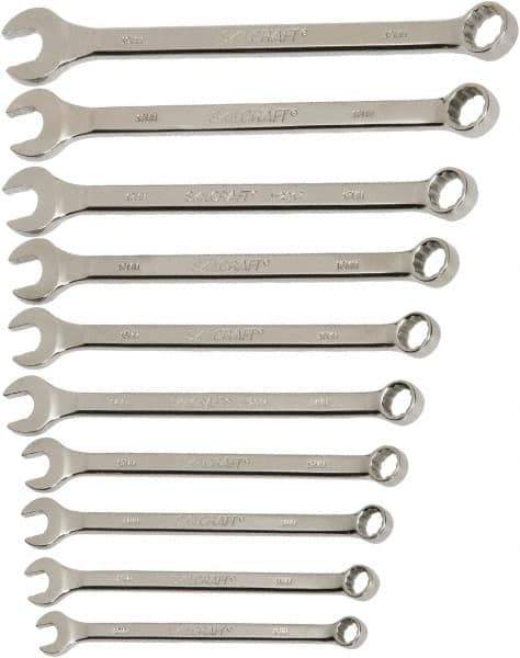 Ability One - 11 Piece, 3/8" to 1", 12 Point Combination Wrench Set - Inch Measurement Standard, Chrome Finish - Exact Tool & Supply
