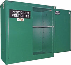 Securall Cabinets - 2 Door, 1 Shelf, Green Steel Standard Safety Cabinet for Flammable and Combustible Liquids - 46" High x 43" Wide x 18" Deep, Self Closing Door, 3 Point Key Lock, 30 Gal Capacity - Exact Tool & Supply