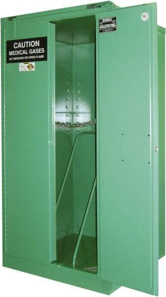 Securall Cabinets - 1 Door, Green Steel Standard Safety Cabinet for Flammable and Combustible Liquids - 46" High x 43" Wide x 18" Deep, Self Closing Door, 3 Point Key Lock, H Cylinder Capacity - Exact Tool & Supply