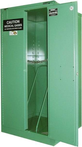 Securall Cabinets - 2 Door, Green Steel Standard Safety Cabinet for Flammable and Combustible Liquids - 46" High x 34" Wide x 34" Deep, Self Closing Door, 3 Point Key Lock, H Cylinder Capacity - Exact Tool & Supply