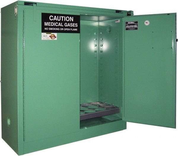 Securall Cabinets - 2 Door, Green Steel Standard Safety Cabinet for Flammable and Combustible Liquids - 46" High x 43" Wide x 18" Deep, Self Closing Door, 3 Point Key Lock, D, E Cylinder Capacity - Exact Tool & Supply