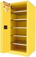 Securall Cabinets - 2 Door, 5 Shelf, Yellow Steel Standard Safety Cabinet for Flammable and Combustible Liquids - 65" High x 31" Wide x 31" Deep, Sliding Door, 3 Point Key Lock, 120 Gal Capacity - Exact Tool & Supply