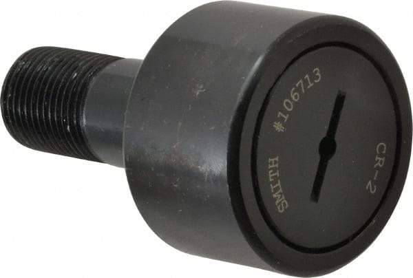 Accurate Bushing - 2" Roller Diam x 1-1/4" Width, 7/8" Stud Diam x 2" Length, Stud Cam Follower - Steel, 1" Thread Length, 7/8-14 Thread, 3-1/4" OAL, 10,370 Lb Dynamic Cap, 10,700 Lb Static Cap - Exact Tool & Supply