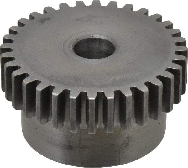 Boston Gear - 20 Pitch, 1.6" Pitch Diam, 32 Tooth Spur Gear - 3/8" Face Width, 3/8" Bore Diam, 1.32" Hub Diam, 14.5° Pressure Angle, Steel - Exact Tool & Supply