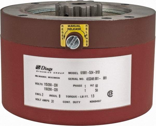 Dings Dynamics Group - 115/230 Volts at 60 Hertz, 1-1/2 Ft./Lb. Torque Disc Brake - 56C Frame, 5/8" Hub Bore, NEMA 2 Enclosure - Exact Tool & Supply
