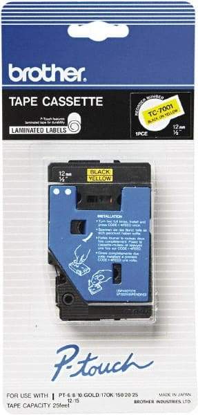 Brother - 1/2" Wide x 300" Long, Yellow Tape Cassette - For Label Maker - Exact Tool & Supply
