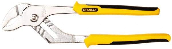 Stanley - 10-1/2" OAL, 1-1/4" Jaw Length, 7 Position Groove Joint Tongue & Groove Pliers - Serrated Curved Jaws, Curved Head, Dual Dipped Handles - Exact Tool & Supply