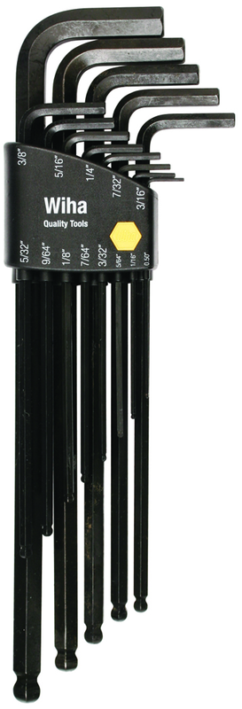 13 Piece - .050 - 3/8 - Black Finish - Ball End Hex L-Key Long Arm Set - Exact Tool & Supply