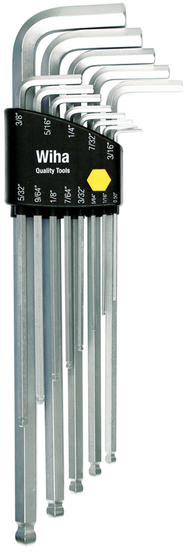 13 Piece - .050 - 3/8 - Hard Chrome Finish - Ball End Hex L-Key Long Arm Inch Set - Exact Tool & Supply