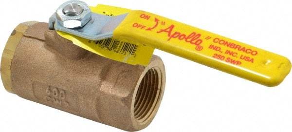 Apollo - 1" Pipe, Standard Port, Bronze Steam Service Ball Valve - 2 Piece, Inline - One Way Flow, FNPT x FNPT Ends, Lever Handle, 600 WOG, 250 WSP - Exact Tool & Supply