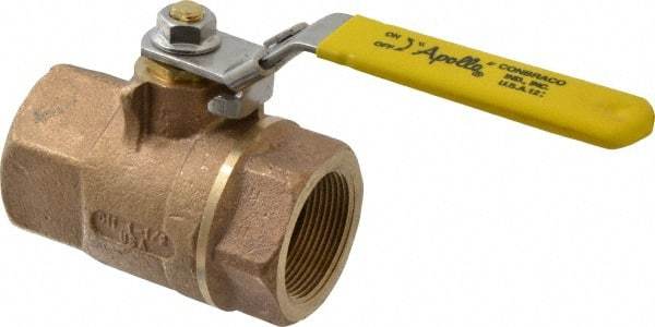 Apollo - 1-1/2" Pipe, Bronze Standard Ball Valve - 2 Piece, Inline - One Way Flow, FNPT x FNPT Ends, Locking Lever Handle, 600 WOG - Exact Tool & Supply