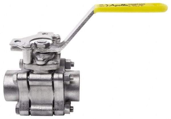 Apollo - 1-1/2" Pipe, Full Port, Stainless Steel Standard Ball Valve - 3 Piece, Inline - One Way Flow, FNPT x FNPT Ends, Lever Handle, 1,000 WOG, 150 WSP - Exact Tool & Supply