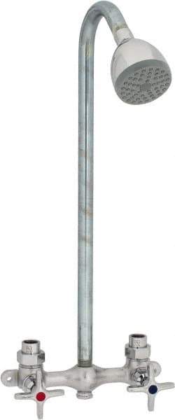 Speakman - Exposed, Two Handle, Brass, Valve and Shower Head - Handwheel Handles, 6 Inch Mounting Centers, Chrome plated Handles - Exact Tool & Supply