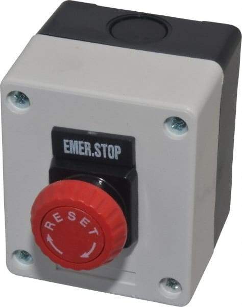 ACI - 1 Operator, Mushroom Head Control Station - Emergency Stop (Legend), Turn to Release Switch, NO/NC Contact - Exact Tool & Supply