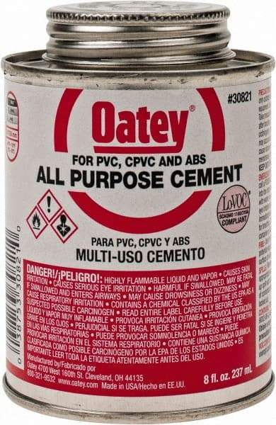 Oatey - 8 oz All-Purpose Medium Bodied Cement - Clear, Use with ABS, PVC & CPVC up to 6" Diam - Exact Tool & Supply