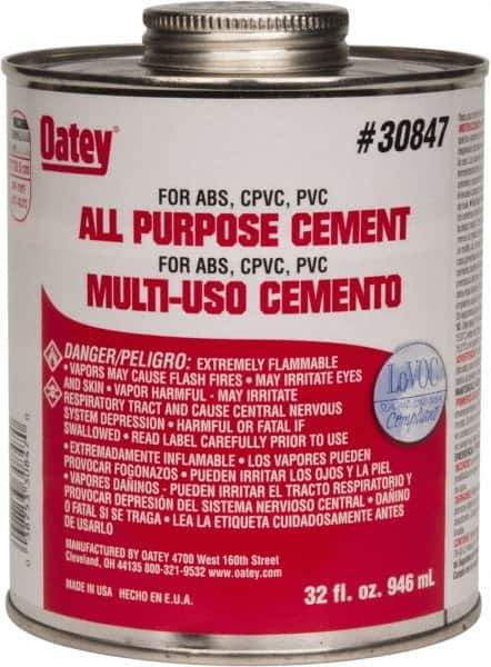 Oatey - 32 oz All-Purpose Medium Bodied Cement - Clear, Use with ABS, PVC & CPVC up to 6" Diam - Exact Tool & Supply