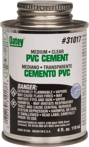 Oatey - 4 oz Medium Bodied Cement - Clear, Use with PVC up to 6" Diam - Exact Tool & Supply