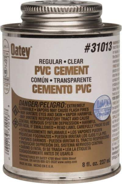 Oatey - 8 oz Regular Bodied Cement - Clear, Use with Schedule 40 PVC up to 4" Diam & Schedule 80 PVC up to 2" Diam - Exact Tool & Supply