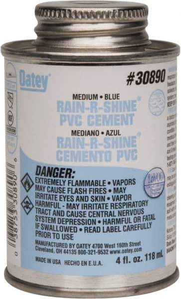 Oatey - 4 oz Medium Bodied Cement - Blue, Use with PVC up to 6" Diam - Exact Tool & Supply