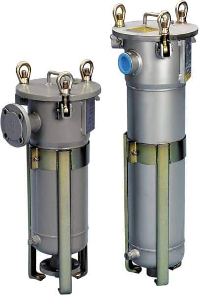 Parker - 2 Inch Pipe, FNPT End Connections, 10 Inch Long Cartridge, 43.06 Inch Long, Cartridge Filter Housing with Pressure Relief - 12 Cartridges, 60 Max GPM Flow Rate, 150 psi Max Working Pressure, 304L Grade - Exact Tool & Supply