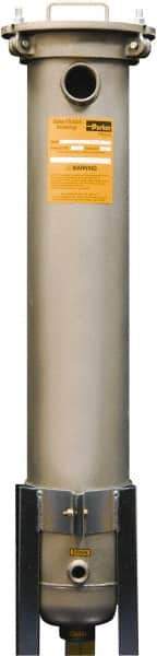 Parker - 2 Inch Pipe, FNPT End Connections, 20 Inch Long Cartridge, 38 Inch Long, Cartridge Filter Housing with Pressure Relief - 5 Cartridges, 50 Max GPM Flow Rate, 175 psi Max Working Pressure - Exact Tool & Supply