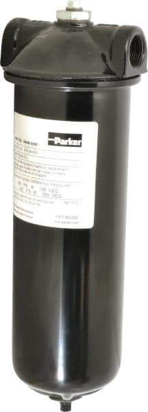 Parker - 3/4 Inch Pipe, FNPT End Connections, 10 Inch Long Cartridge, 12-7/8 Inch Long, Cartridge Filter Housing with Pressure Relief - 1 Cartridge, 5 Max GPM Flow Rate, 150 psi Max Working Pressure - Exact Tool & Supply
