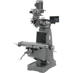 Jet - 9" Table Width x 42" Table Length, Variable Speed Pulley Control, 3 Phase Knee Milling Machine - R8 Spindle Taper, 2 hp - Exact Tool & Supply