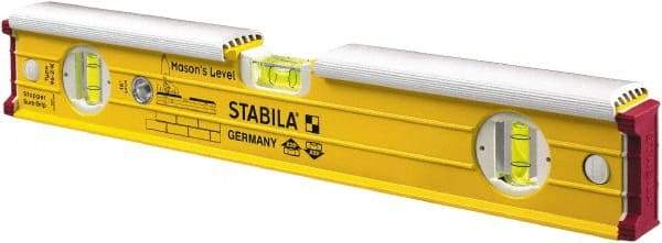 Stabila - 16" Long 3 Vial Spirit Level - Aluminum, Yellow, 2 Plumb & 1 Level Vials - Exact Tool & Supply