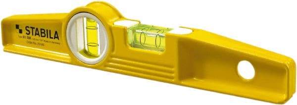 Stabila - Magnetic 10" Long 2 Vial Torpedo Level - Die Cast, Yellow, 1 Plumb & 1 Level Vial - Exact Tool & Supply