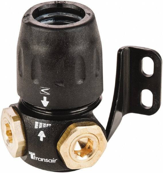 Transair - 1/2" ID, 16.5mm OD, 90° Two Port Wall Bracket - Plastic, 232 Max psi, 1/2 & 1/4 Female NPT, 2-15/16" Long - Exact Tool & Supply