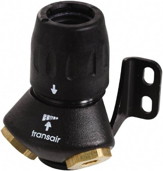 Transair - 1/2" ID, 16.5mm OD, 45° Two Port Wall Bracket - Plastic, 232 Max psi, 1/2 & 1/4 Female NPT, 3-5/16" Long - Exact Tool & Supply
