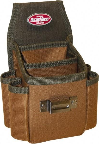 Bucket Boss - 3 Pocket Holster - Polyester, Brown & Green, 6-1/2" Wide x 9-1/2" High - Exact Tool & Supply