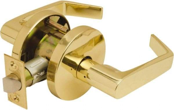Falcon - Grade 2 Passage Lever Lockset for 1-3/8" Thick Doors - 2-3/4" Back Set, No Cylinder, Steel, Bright Brass Finish - Exact Tool & Supply