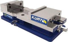 Kurt - 6" Jaw Width, 9" Jaw Opening Capacity, Horizontal Stationary Machine Vise - Manual Operation, 1 Station, 18.258" Long x 4" High x 1" Deep, 1.735" Jaw Height, 7,342 Lb Max Clamp Force, Ductile Iron - Exact Tool & Supply