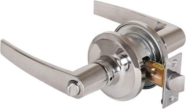Stanley - Grade 2 Privacy Lever Lockset - 2-3/8 & 2-3/4" Back Set, Keyless Cylinder, Brass Alloy, Bright Chrome Finish - Exact Tool & Supply