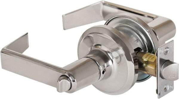 Stanley - Grade 2 Privacy Lever Lockset - 2-3/8 & 2-3/4" Back Set, Keyless Cylinder, Brass Alloy, Bright Chrome Finish - Exact Tool & Supply