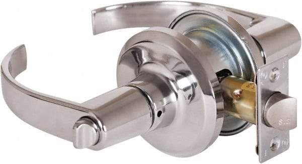 Stanley - Grade 2 Privacy Lever Lockset - 2-3/8 & 2-3/4" Back Set, Keyless Cylinder, Brass Alloy, Bright Chrome Finish - Exact Tool & Supply