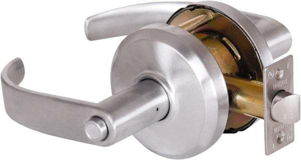Stanley - Grade 2 Privacy Lever Lockset - 2-3/4" Back Set, Keyless Cylinder, Brass Alloy, Satin Chrome Finish - Exact Tool & Supply
