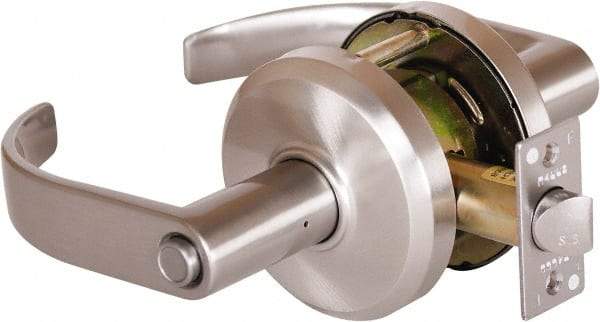 Stanley - Grade 2 Privacy Lever Lockset - 2-3/4" Back Set, Keyless Cylinder, Brass Alloy, Nickel Finish - Exact Tool & Supply