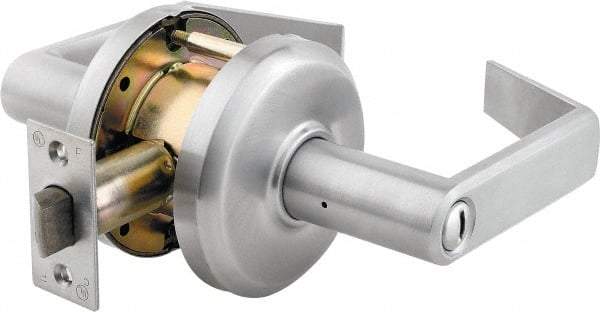 Stanley - Grade 2 Privacy Lever Lockset - 2-3/4" Back Set, Keyless Cylinder, Brass Alloy, Satin Chrome Finish - Exact Tool & Supply