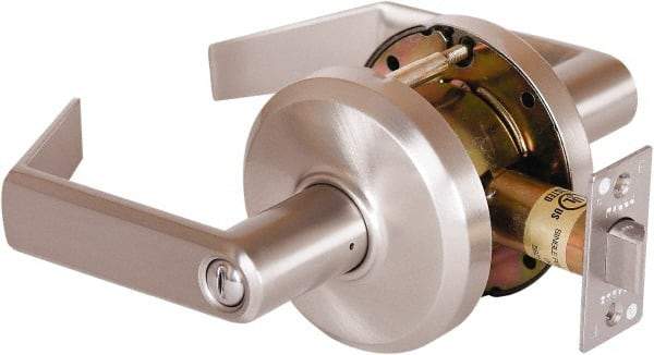 Stanley - Grade 2 Privacy Lever Lockset - 2-3/4" Back Set, Keyless Cylinder, Brass Alloy, Nickel Finish - Exact Tool & Supply