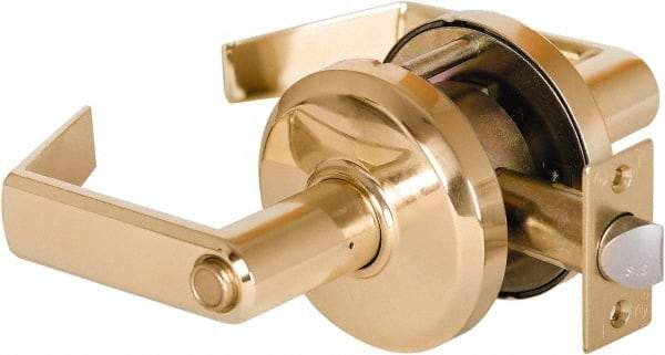 Stanley - Grade 2 Privacy Lever Lockset - 2-3/4" Back Set, Keyless Cylinder, Brass Alloy, Bright Brass Finish - Exact Tool & Supply