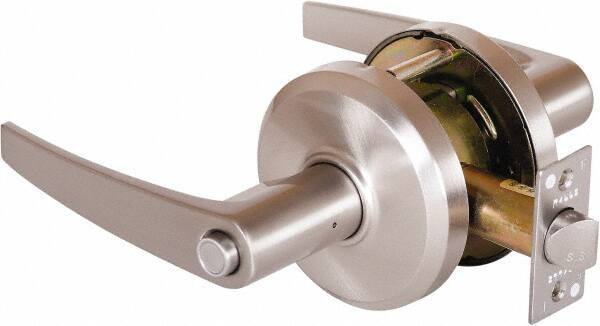 Stanley - Grade 2 Privacy Lever Lockset - 2-3/4" Back Set, Keyless Cylinder, Brass Alloy, Nickel Finish - Exact Tool & Supply